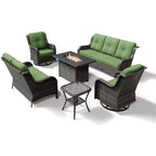 Ensemble d'extérieur premium 7 pièces UPTIOT avec table brasero 2-en-1, canapé 3 places, 2 fauteuils pivotants et banquette double