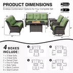 Ensemble d'extérieur premium 7 pièces UPTIOT avec table brasero 2-en-1, canapé 3 places, 2 fauteuils pivotants et banquette double