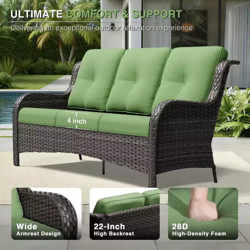 Ensemble d'extérieur premium 7 pièces UPTIOT avec table brasero 2-en-1, canapé 3 places, 2 fauteuils pivotants et banquette double