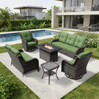 Ensemble d'extérieur premium 7 pièces UPTIOT avec table brasero 2-en-1, canapé 3 places, 2 fauteuils pivotants et banquette double