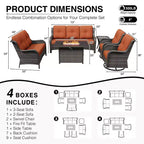 Ensemble d'extérieur premium 7 pièces UPTIOT avec table brasero 2-en-1, canapé 3 places, 2 fauteuils pivotants et banquette double