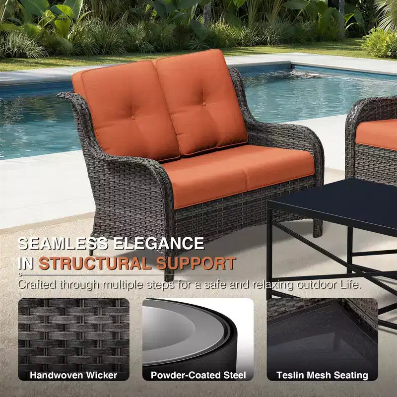Ensemble d'extérieur premium 7 pièces UPTIOT avec table brasero 2-en-1, canapé 3 places, 2 fauteuils pivotants et banquette double