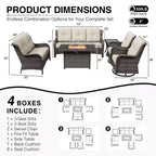Ensemble d'extérieur premium 7 pièces UPTIOT avec table brasero 2-en-1, canapé 3 places, 2 fauteuils pivotants et banquette double