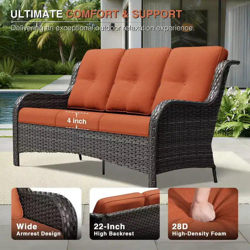 Ensemble d'extérieur premium 7 pièces UPTIOT avec table brasero 2-en-1, canapé 3 places, 2 fauteuils pivotants et banquette double