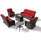 Ensemble d'extérieur premium 7 pièces UPTIOT avec table brasero 2-en-1, canapé 3 places, 2 fauteuils pivotants et banquette double