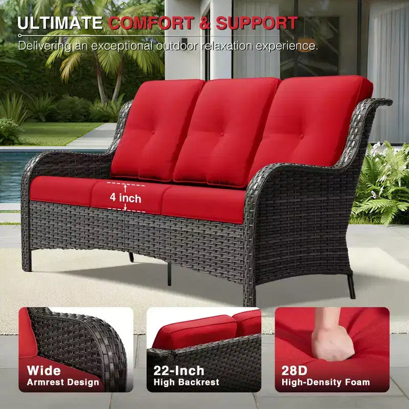 Ensemble d'extérieur premium 7 pièces UPTIOT avec table brasero 2-en-1, canapé 3 places, 2 fauteuils pivotants et banquette double