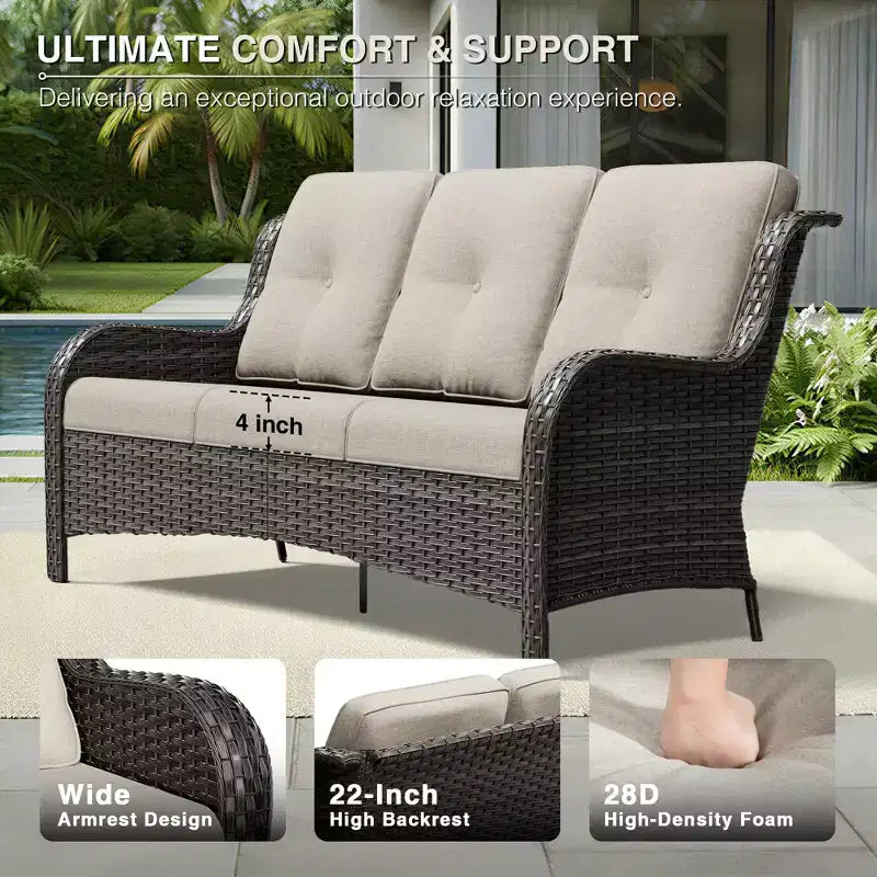 Ensemble d'extérieur premium 7 pièces UPTIOT avec table brasero 2-en-1, canapé 3 places, 2 fauteuils pivotants et banquette double