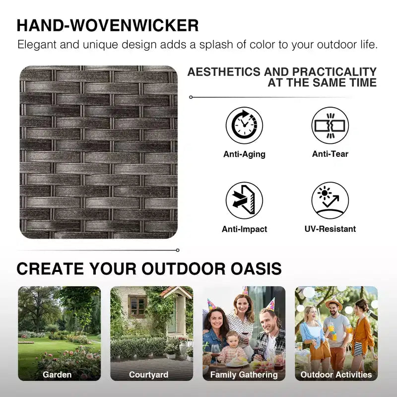Ensemble d'extérieur premium 7 pièces UPTIOT avec table brasero 2-en-1, canapé 3 places, 2 fauteuils pivotants et banquette double