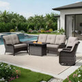 UPTIOT Premium 7-Piece Outdoor Set with 2-in-1 Fire Pit Table, 3-Seater Sofa, 2 Swivel Chairs & Loveseate