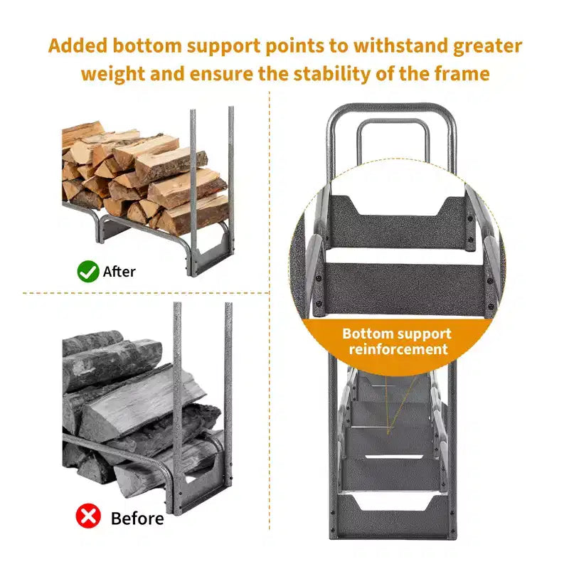 Support de rangement extérieur pour bois de chauffage, support de bûches en acier robuste avec housse imperméable, support de pile de bois pour cheminée, patio, balcon, jardin