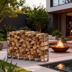 Support de rangement extérieur pour bois de chauffage, support de bûches en acier robuste avec housse imperméable, support de pile de bois pour cheminée, patio, balcon, jardin