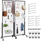 Acekool Black Movable Grid Wall Panel Display Stand, Triangle T-Base & Bonus Hooks, for Retail & Home