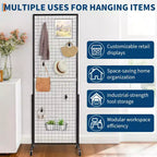 Panneau de présentation mural grillagé mobile noir, base triangulaire en T et crochets supplémentaires, pour la vente au détail et la maison