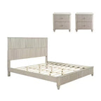 Ensemble de chambre à coucher 3 pièces, lit queen/king size et 2 tables de chevet cannelées avec tiroirs de rangement - ModernLuxe