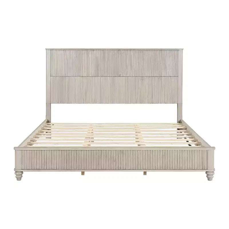 Ensemble de chambre à coucher 3 pièces, lit queen/king size et 2 tables de chevet cannelées avec tiroirs de rangement - ModernLuxe