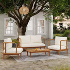 Christopher Knight Home Isamu Modern 4 Piece Acacia Wood Patio Seating Set with Cushion