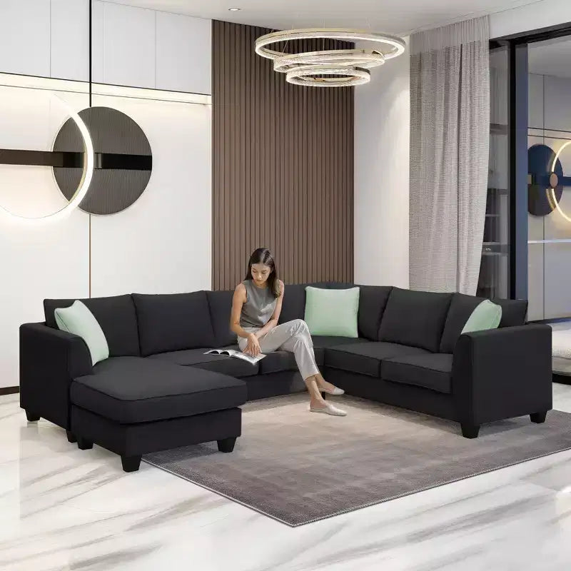 Ensemble de canapé modulaire GDFStudio Harrison moderne en tissu 112 places avec pouf ottoman