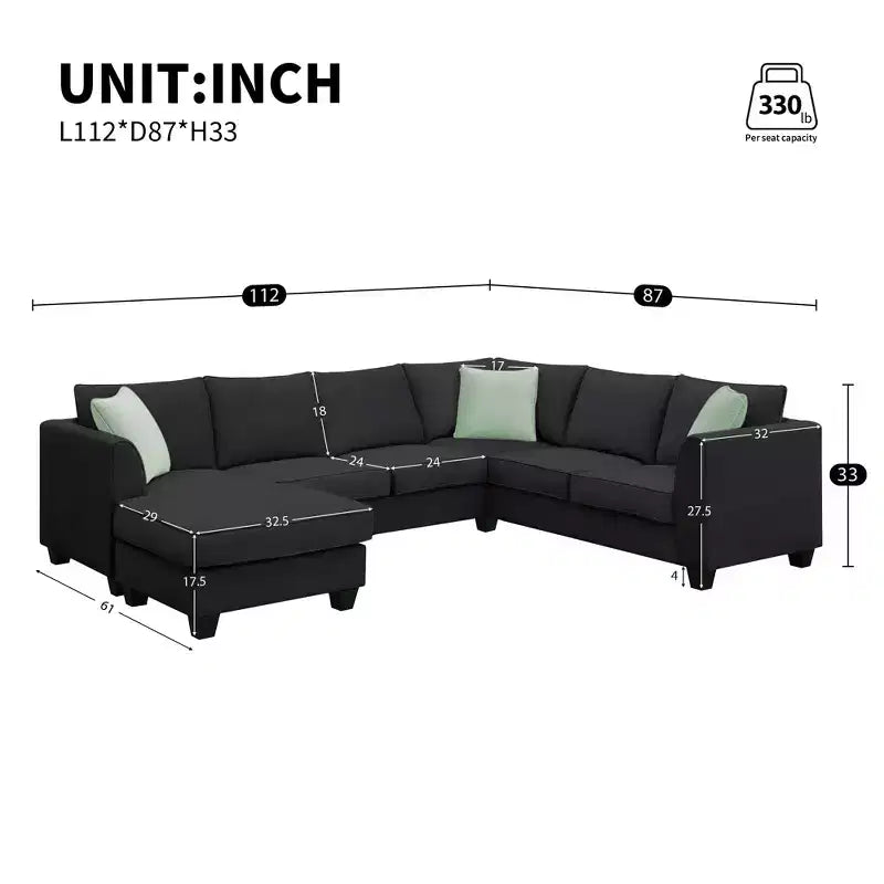 Ensemble de canapé modulaire GDFStudio Harrison moderne en tissu 112 places avec pouf ottoman