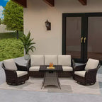Ensemble de patio extérieur UPTIOT : canapé 3 places, 2 fauteuils pivotants et basculants et foyer de 50 000 BTU pour un confort et une chaleur toutes saisons.
