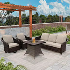 Ensemble de patio extérieur UPTIOT : canapé 3 places, 2 fauteuils pivotants et basculants et foyer de 50 000 BTU pour un confort et une chaleur toutes saisons.