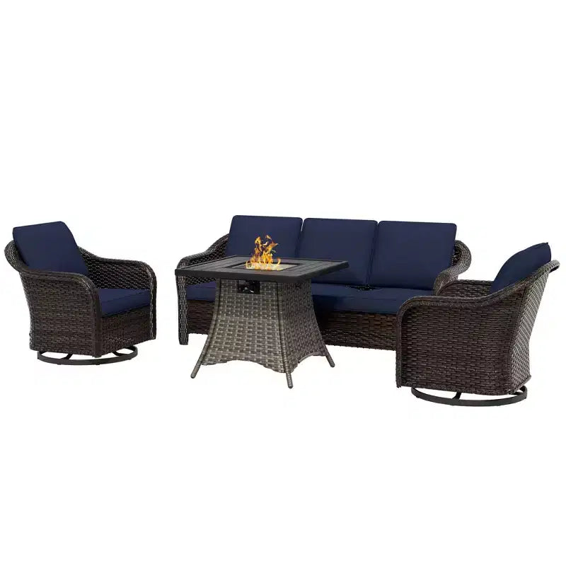 Ensemble de patio extérieur UPTIOT : canapé 3 places, 2 fauteuils pivotants et basculants et foyer de 50 000 BTU pour un confort et une chaleur toutes saisons.
