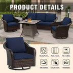 Ensemble de patio extérieur UPTIOT : canapé 3 places, 2 fauteuils pivotants et basculants et foyer de 50 000 BTU pour un confort et une chaleur toutes saisons.