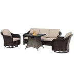 Ensemble de patio extérieur UPTIOT : canapé 3 places, 2 fauteuils pivotants et basculants et foyer de 50 000 BTU pour un confort et une chaleur toutes saisons.