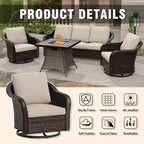 Ensemble de patio extérieur UPTIOT : canapé 3 places, 2 fauteuils pivotants et basculants et foyer de 50 000 BTU pour un confort et une chaleur toutes saisons.