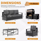 Ensemble d'extérieur 5 pièces UPTIOT : canapé 3 places, 2 chaises, foyer et table basse avec tissu oléfine imperméable pour patio/arrière-cour