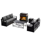 Ensemble d'extérieur 5 pièces UPTIOT : canapé 3 places, 2 chaises, foyer et table basse avec tissu oléfine imperméable pour patio/arrière-cour