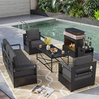 Ensemble d'extérieur 5 pièces UPTIOT : canapé 3 places, 2 chaises, foyer et table basse avec tissu oléfine imperméable pour patio/arrière-cour