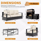 Ensemble d'extérieur 5 pièces UPTIOT : canapé 3 places, 2 chaises, foyer et table basse avec tissu oléfine imperméable pour patio/arrière-cour