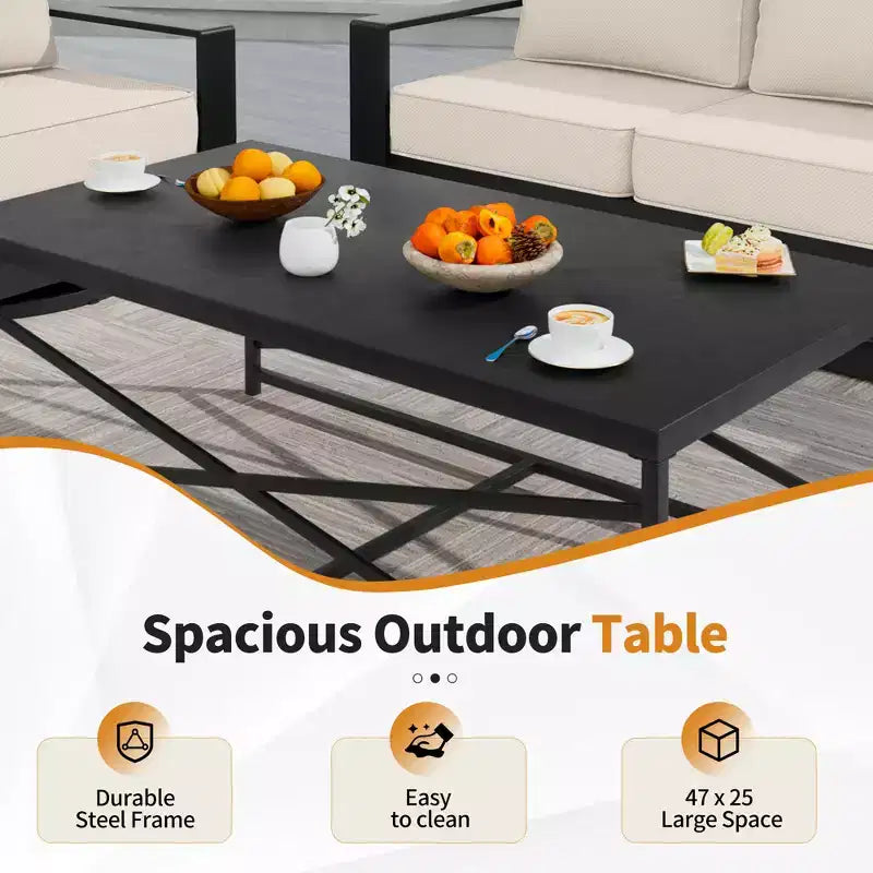 Ensemble d'extérieur 5 pièces UPTIOT : canapé 3 places, 2 chaises, foyer et table basse avec tissu oléfine imperméable pour patio/arrière-cour
