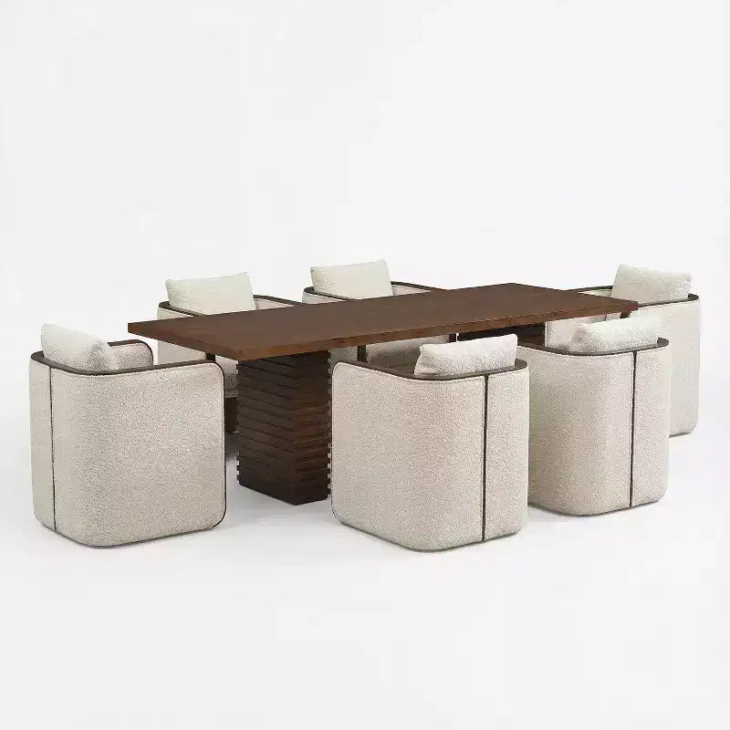 Christopher Knight Home Yao, ensemble de salle à manger moderne 7 pièces avec table rectangulaire et 6 chaises rembourrées en bois d'hévéa