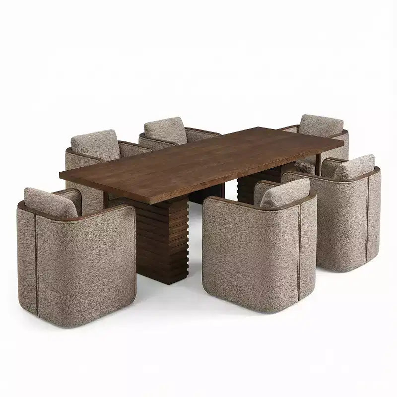 Christopher Knight Home Yao, ensemble de salle à manger moderne 7 pièces avec table rectangulaire et 6 chaises rembourrées en bois d'hévéa