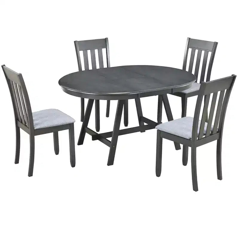 Ensemble table à manger ronde extensible, 5 pièces, table à manger en bois avec 4 chaises, ensemble de salle à manger pour 4 personnes