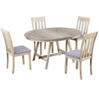 Ensemble table à manger ronde extensible, 5 pièces, table à manger en bois avec 4 chaises, ensemble de salle à manger pour 4 personnes