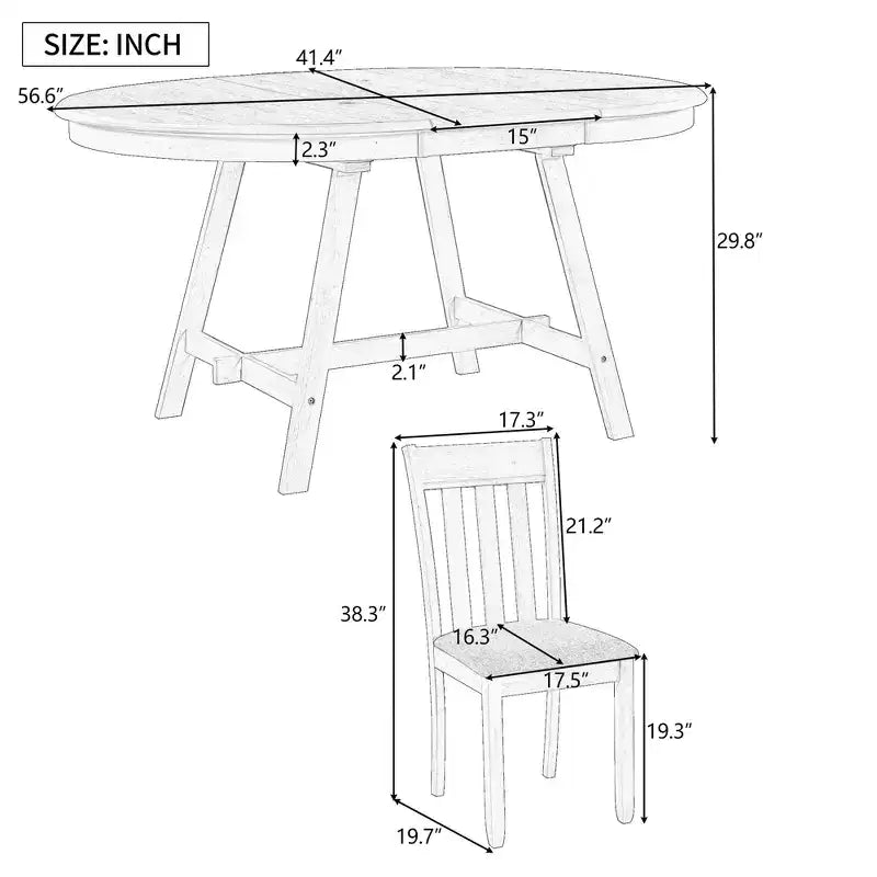 Ensemble table à manger ronde extensible, 5 pièces, table à manger en bois avec 4 chaises, ensemble de salle à manger pour 4 personnes