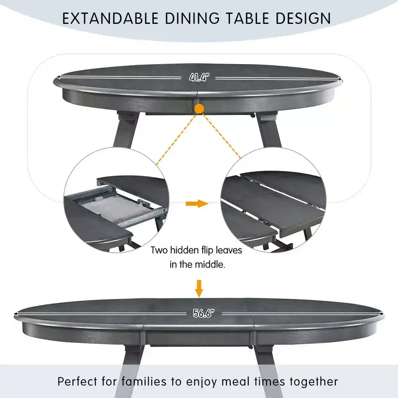 Ensemble table à manger ronde extensible, 5 pièces, table à manger en bois avec 4 chaises, ensemble de salle à manger pour 4 personnes