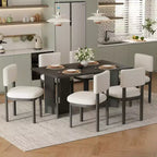 Ensemble de salle à manger Whisen Farmhouse en bois pour 6 personnes avec 6 chaises rembourrées, table de salle à manger rectangulaire de 152 cm avec pieds de table découpés