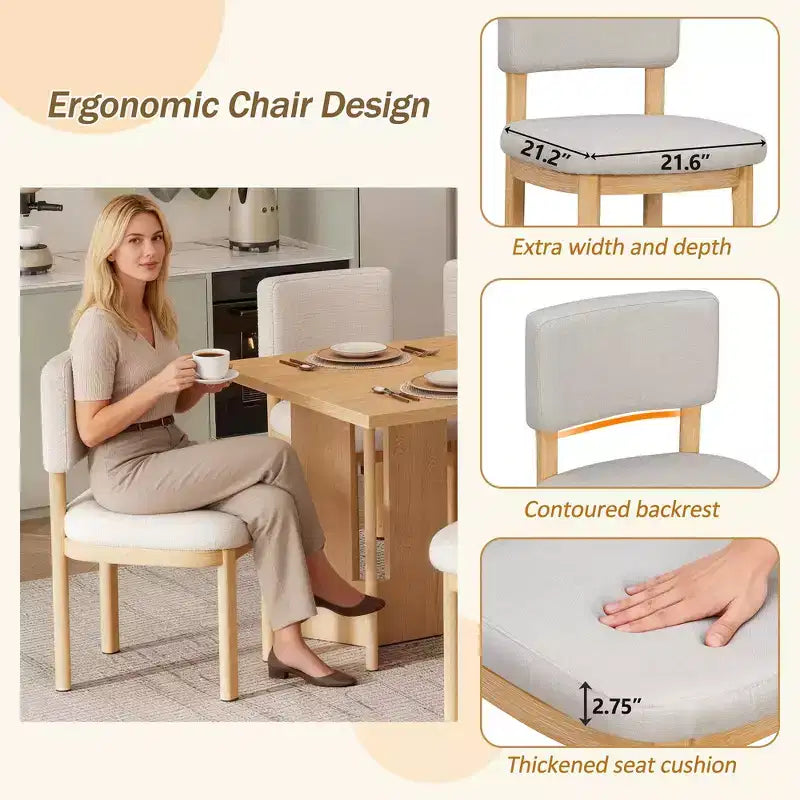 Ensemble de salle à manger Whisen Farmhouse en bois pour 6 personnes avec 6 chaises rembourrées, table de salle à manger rectangulaire de 152 cm avec pieds de table découpés