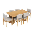 Ensemble de salle à manger Whisen Farmhouse en bois pour 6 personnes avec 6 chaises rembourrées, table de salle à manger rectangulaire de 152 cm avec pieds de table découpés