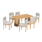 Ensemble de salle à manger Whisen Farmhouse en bois pour 6 personnes avec 6 chaises rembourrées, table de salle à manger rectangulaire de 152 cm avec pieds de table découpés