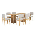 Ensemble de salle à manger Whisen Farmhouse en bois pour 6 personnes avec 6 chaises rembourrées, table de salle à manger rectangulaire de 152 cm avec pieds de table découpés
