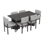 Ensemble de salle à manger Whisen Farmhouse en bois pour 6 personnes avec 6 chaises rembourrées, table de salle à manger rectangulaire de 152 cm avec pieds de table découpés