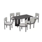Ensemble de salle à manger Whisen Farmhouse en bois pour 6 personnes avec 6 chaises rembourrées, table de salle à manger rectangulaire de 152 cm avec pieds de table découpés