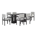 Ensemble de salle à manger Whisen Farmhouse en bois pour 6 personnes avec 6 chaises rembourrées, table de salle à manger rectangulaire de 152 cm avec pieds de table découpés