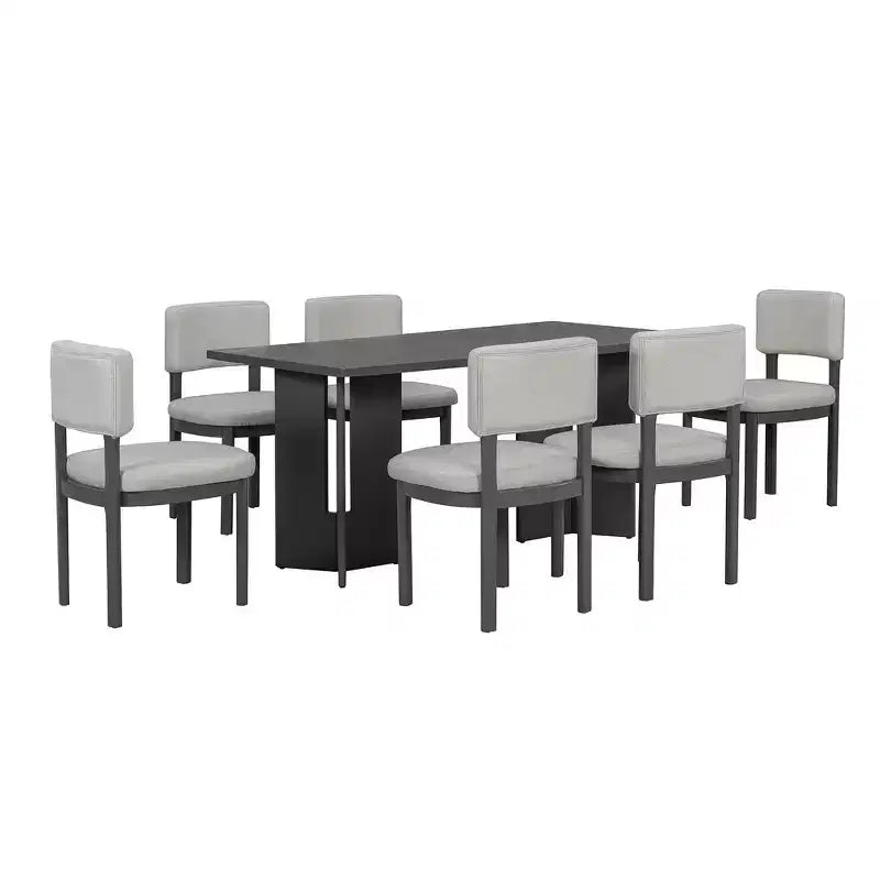 Ensemble de salle à manger Whisen Farmhouse en bois pour 6 personnes avec 6 chaises rembourrées, table de salle à manger rectangulaire de 152 cm avec pieds de table découpés