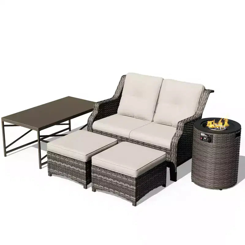 Salon de jardin UPTIOT avec brasero et poufs