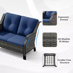 UPTIOT Ensemble d'extérieur 5 pièces avec causeuse, fauteuils et tables d'appoint